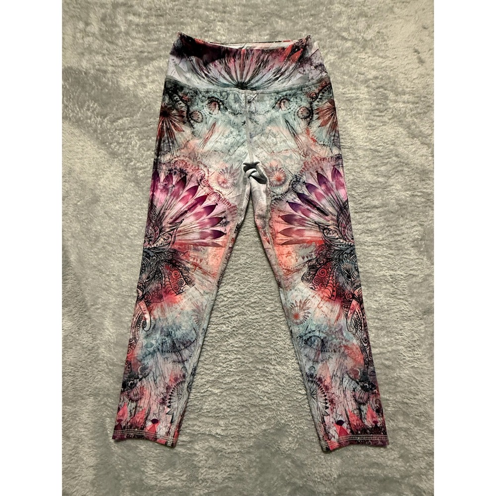 Evolution and Creation Women's Medium Pink Blue Tribal Elephant Yoga Leggings
